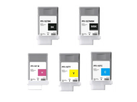 Lot de 5 cartouches compatibles Canon PFI-107 BK/MBK/C/M/Y