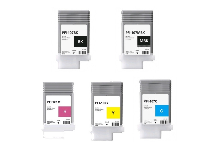 Lot de 5 cartouches compatibles Canon PFI-107 BK/MBK/C/M/Y