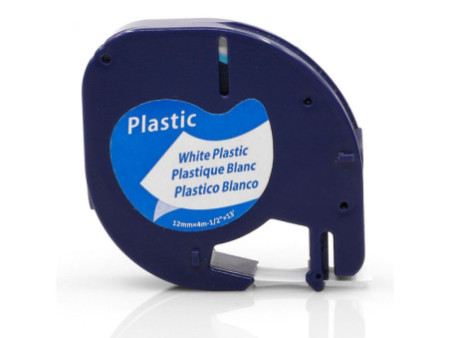 Ruban compatible DYMO Letra Tag,12 mm x 4 m, en plastique blanc