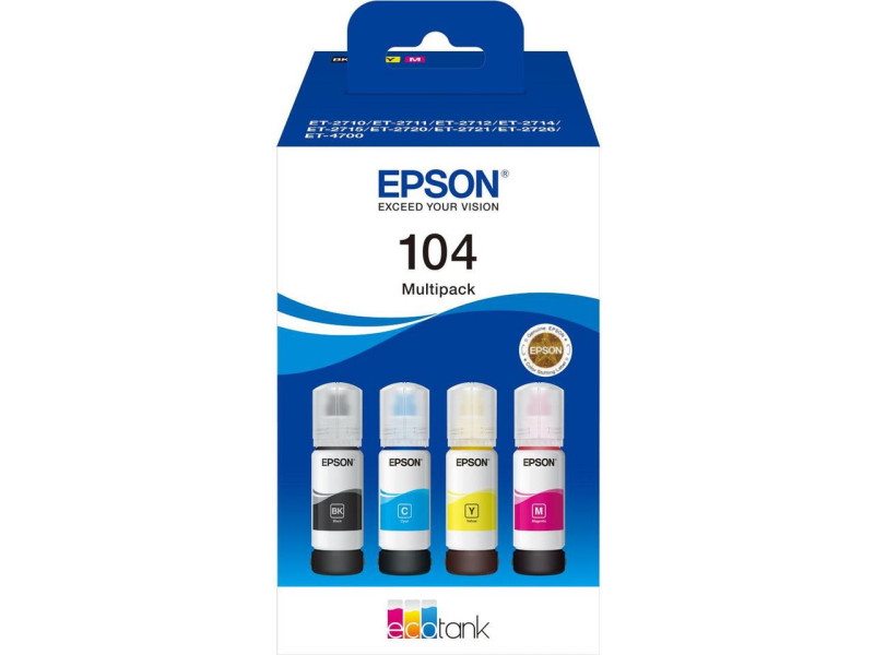 PACK 4 CARTOUCHES Epson 104 ECOTANK CMYN 4x65ml C13T00P640
