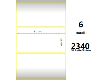 Ruban compatible Zebra ZE10010028 - 51mm x 25.5mm  - Blanc - lot de 6