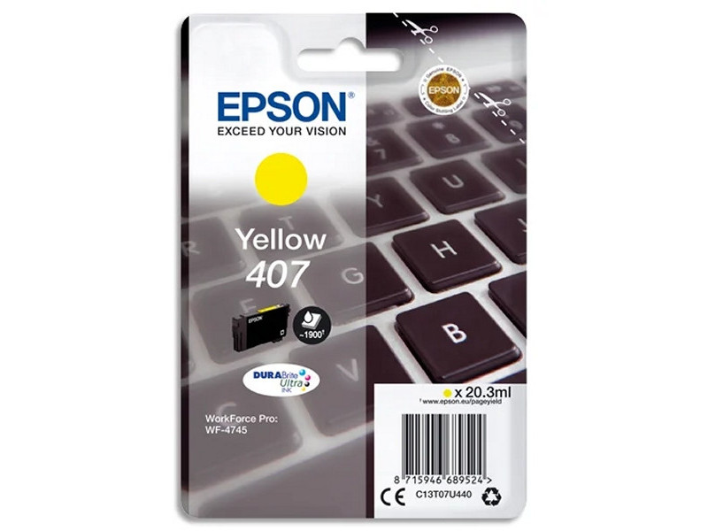 Cartouche Epson 407 JAUNE CLAVIER 20,3ml WF-4745 Series C13T07U440