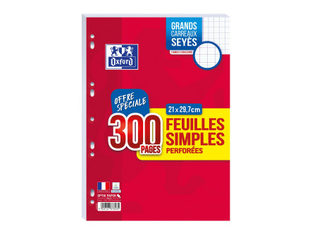 Oxford Feuilles simples perforées, A4, Seyès, Offre Spéciale