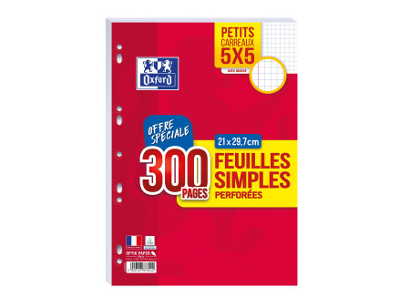 Oxford Feuilles simples perforées, A4, quadrillé, Offre