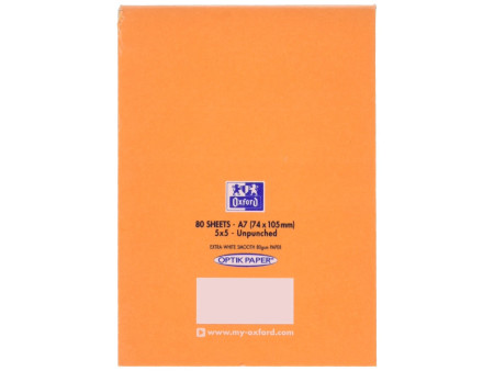 Oxford Bloc-notes, 74x105 mm, quadrillé, 80 feuilles, orange