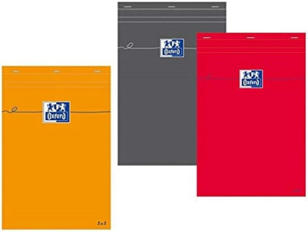 Oxford Bloc-notes, A5, quadrillé, 80 feuilles, gris