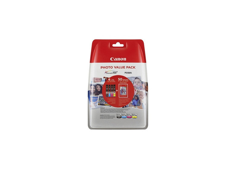 Multipack 4 cartouche Canon CLI-551XL BK/C/M/Y + papier photo 10x15