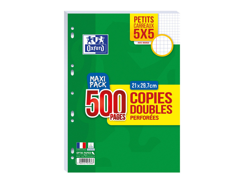 Oxford Copies doubles perforées, A4, quadrillé, avec marge
