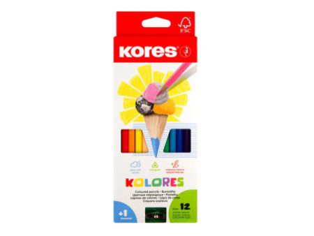 Kores Crayons de couleur, étui en carton de 12 +