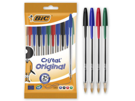 BIC Stylo à bille Cristal Medium, assorti, en sachet de 10