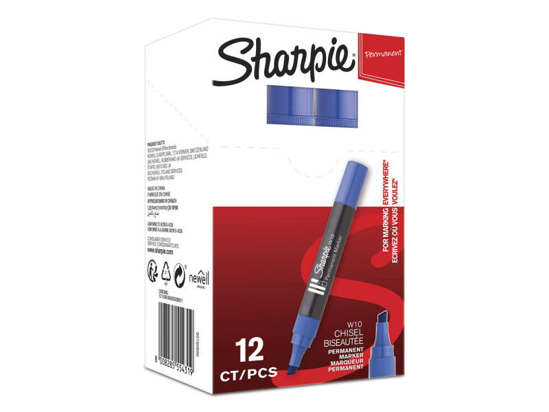 Sharpie W10 marqueur permanent, pointe biseautée, bleu