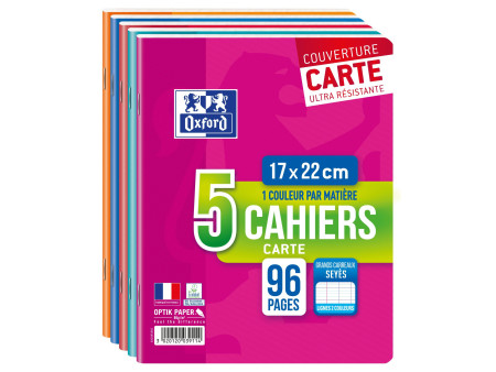 Oxford Cahier piqûre, 170 x 220 mm, seyès, 96 pages,lot de 5