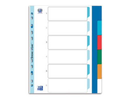 Oxford Intercalaires en plastique, uni, A4+, 6 touches