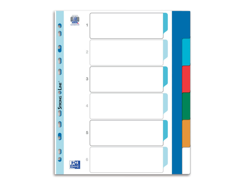 Oxford Intercalaires en plastique, uni, A4+, 6 touches