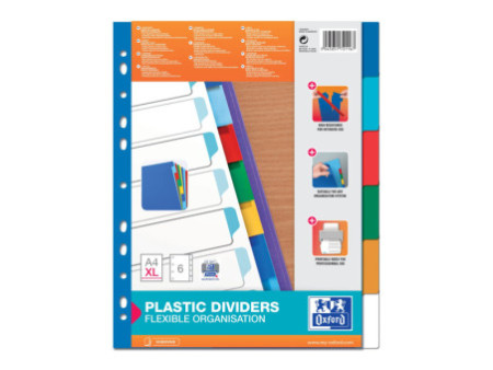 Oxford Intercalaires en plastique, uni, A4+, 6 touches
