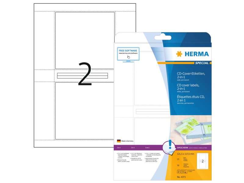HERMA étiquettes étuis de CD/DVD SPECIAL,121,5 x 117,5 mm