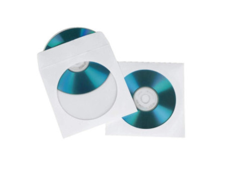 hama pochettes papier CD/DVD, avec fenêtre, blanches,