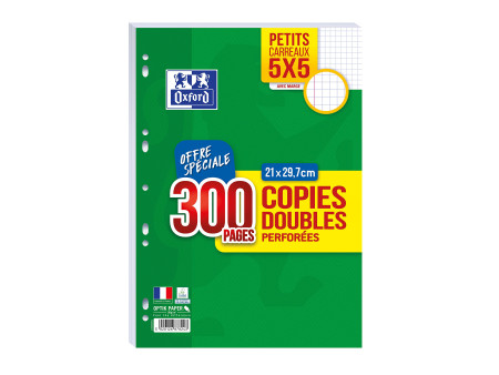 Oxford Copies doubles perforées, A4, quadrillé, avec marge