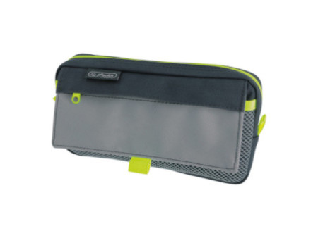 herlitz Trousse à stylos avec poche en filet, gris/vert fluo