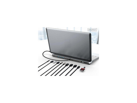DIGITUS Station d'accueil, USB-C, 12 ports, gris/noir