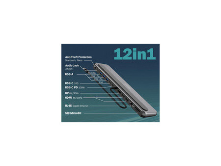DIGITUS Station d'accueil, USB-C, 12 ports, gris/noir