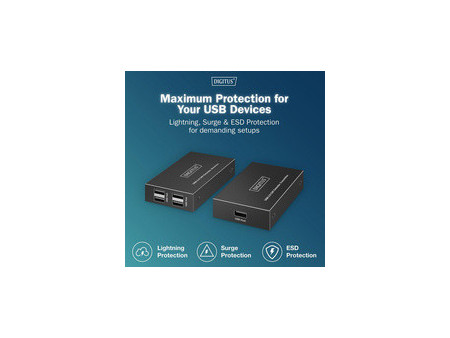 DIGITUS Extenseur USB 2.0, USB-A, 4 ports, noir