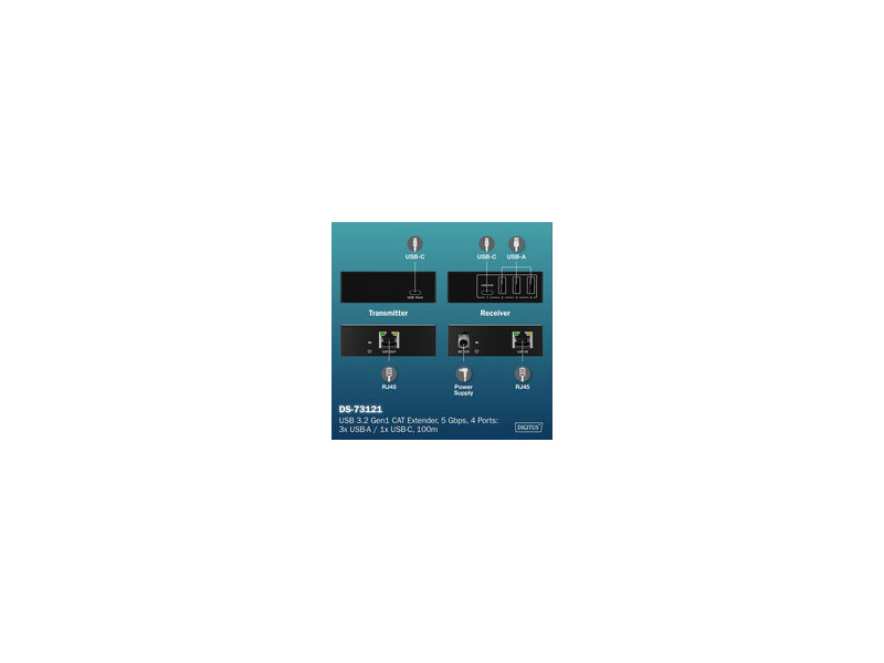 DIGITUS Extenseur USB 3.2 Gen1, 5 Gbps, 4 ports, noir