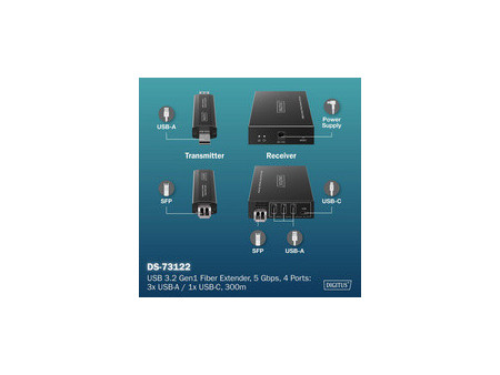 DIGITUS Extenseur USB 3.2 Gen1, 4 ports, fibre, 20 km