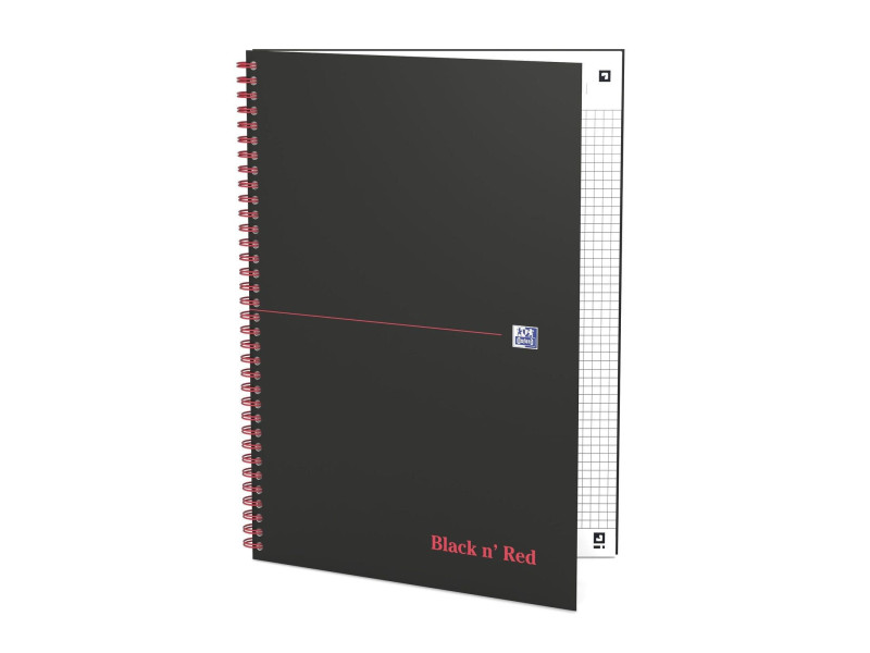Oxford Cahier à spirale Black n' Red, format A4, quadrillé