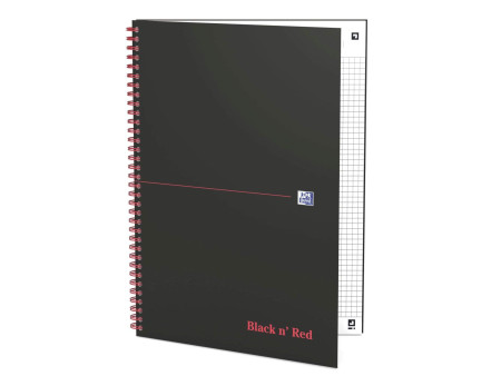 Oxford Cahier à spirale Black n' Red, A5, quadrillé, carton