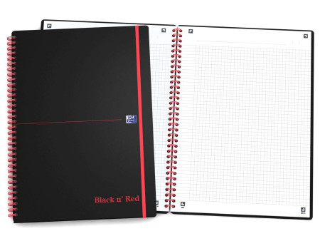 Oxford Cahier à spirale Black n' Red, A4, quadrillé, PP