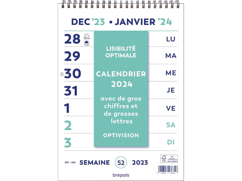 brepols Calendrier mural 'Optivision', 210 x 297 mm, 2026