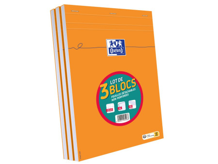 Oxford Bloc-notes, A4, quadrillé, 80 feuilles, lot de 3