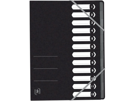 Oxford Trieur Top File+, A4, 12 compartiments, noir