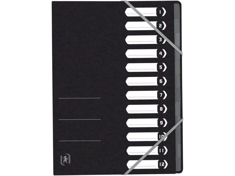 Oxford Trieur Top File+, A4, 12 compartiments, noir
