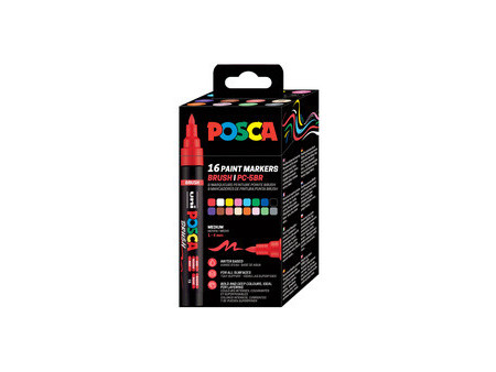 POSCA Marqueur à pigment PC-5BR BRUSH, étui de 8, assorti