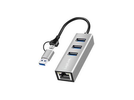 LogiLink Adaptateur USB 3.2 - Gigabit Ethernet, 3 ports USB