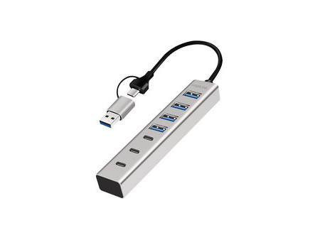 LogiLink Hub USB 3.0, 7 ports, 4x USB-A / 3x USB-C, argent