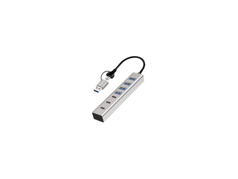LogiLink Hub USB 3.0, 7 ports, 4x USB-A / 3x USB-C, argent