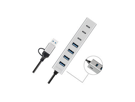 LogiLink Hub USB 3.0, 7 ports, 4x USB-A / 3x USB-C, argent
