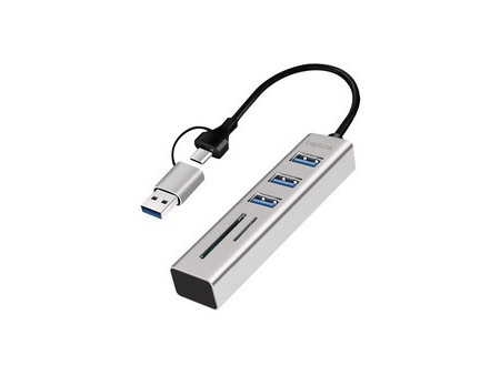LogiLink Hub USB 3.0 avec lecteur de carte, 3 ports, argent