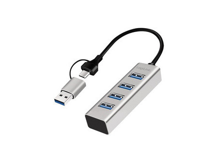 LogiLink Hub USB 3.0, 4 ports, 4x USB-A, argent