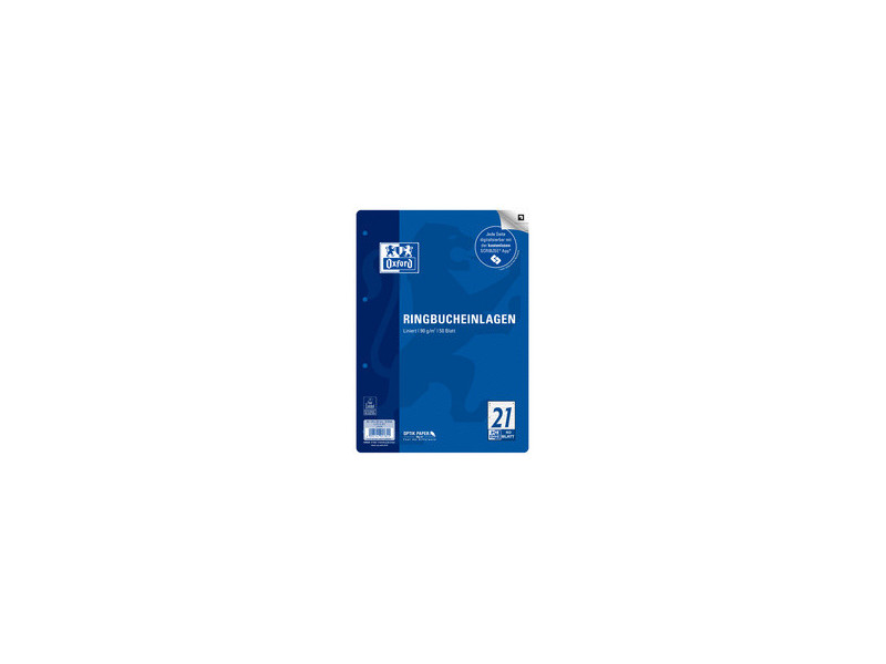 Oxford Feuillets pour classeur, A4, ligné, 100 feuilles