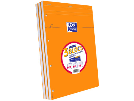 Oxford Bloc-notes, A4, quadrillé, perforé 4 trous, lot de 3