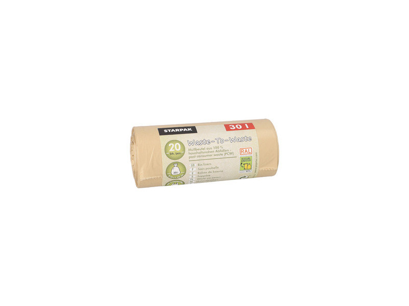 STARPAK Sac poubelle 'Waste-to-Waste', 30 litres, marron