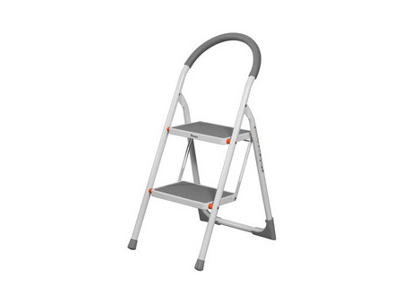 Bradas Escabeau pliable en acier, 2 niveaux, blanc/gris