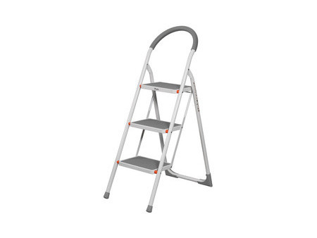 Bradas Escabeau pliable en acier, 2 niveaux, blanc/gris
