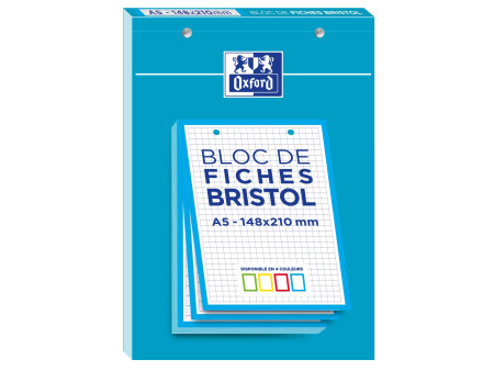 Oxford Bloc de fiches bristol, A5, quadrillé, blanc / bleu