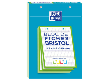 Oxford Bloc de fiches bristol, A5, quadrillé, blanc / vert