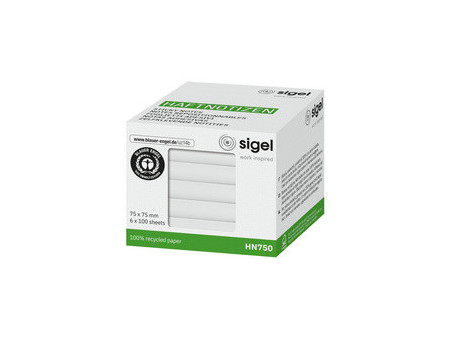 sigel Bloc-notes adhésif, 125 x 75 mm, uni, blanc